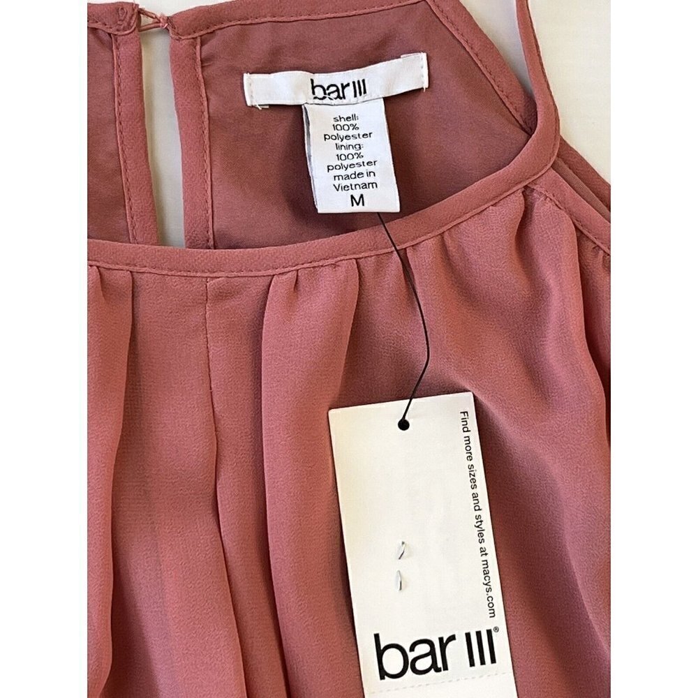 Bar III Cold Shoulder Chiffon Dress Bronzed Rose Size M NWT - Picture 5 of 11